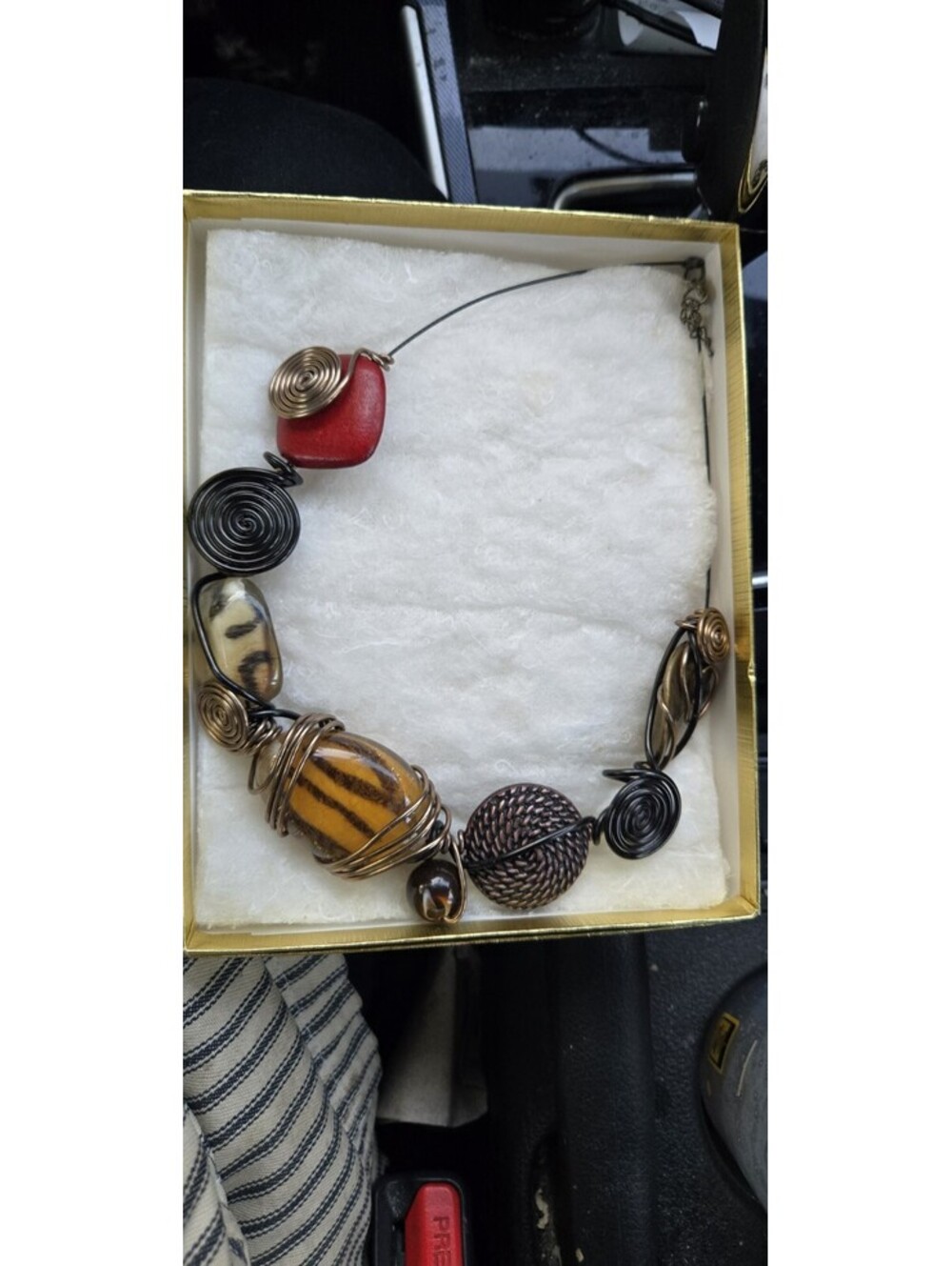 Magnificent Single Strand Bead BOHO Necklace Mixed Materials Wired 18" Unmarked